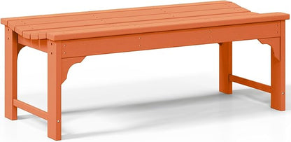 Costaelm Outdoor Benches Weatherproof, All Weather Resistant Park Bench Poly Lumber Backless Garden Bench Seat for Entryway Front Porch, Orange