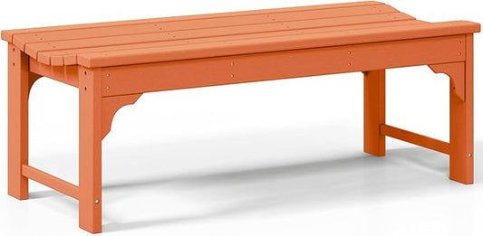 Costaelm Outdoor Benches Weatherproof, All Weather Resistant Park Bench Poly Lumber Backless Garden Bench Seat for Entryway Front Porch, Orange