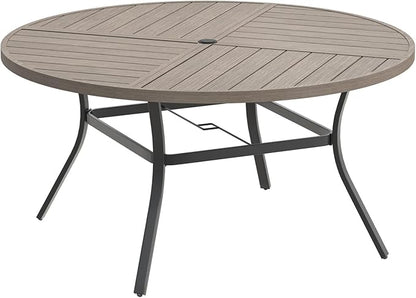 DIFY 50" Round Outdoor Patio Dining Table for 6, Metal Patio Table with 1.57" Adjustable Umbrella Hole, All-Weather Outdoor Furniture Table for Garden Backyard Deck, Grey Wood-Like