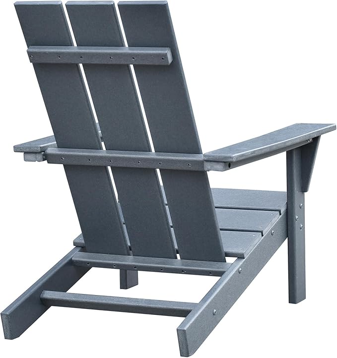 Grey Outdoor Adirondack Chair Set of 2 and Table, Ergonomic All-Weather Fire Pit Patio Lawn Chairs for Backyard Garden Deck Balcony