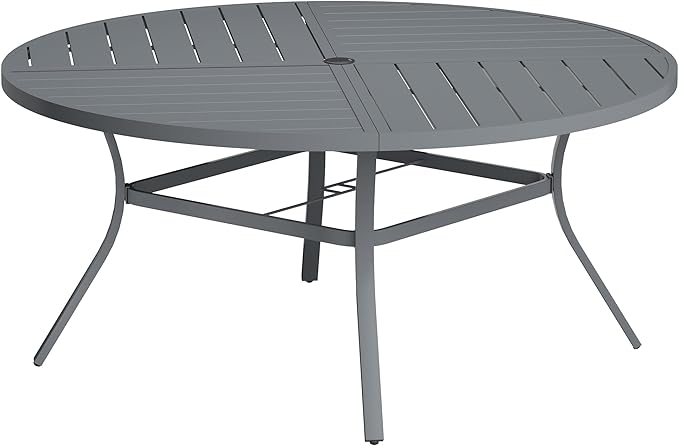 VICLLAX Round Patio Table with Adjustable Umbrella Hole for 8, All Weather Metal Outdoor Dining Table for Lawn Garden - Photo 1