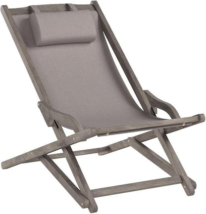 Grey Wooden Beach Sling Chair Set of 2 Outdoor Lounge Chairs for Pool Patio Backyard and Beach with Pillow Comfortable Folding Portable Recliner