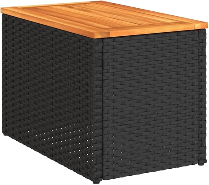 Set of 2 Outdoor Side Tables, Rectangular Patio End Table with Durable Synthetic Poly Rattan, Lightweight Modern Garden Coffee Table for Balcony, Black