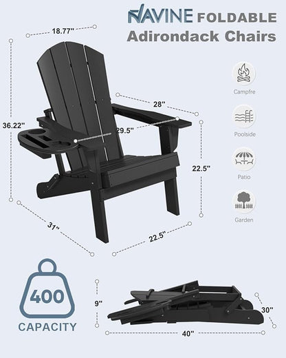 Adirondack Chair Set of 8, HDPE Folding Adirondack Chair with Multifunctional Cup Holder, Weather Resistant Fire Pit Chair for porches, patios, poolsides, Decks.