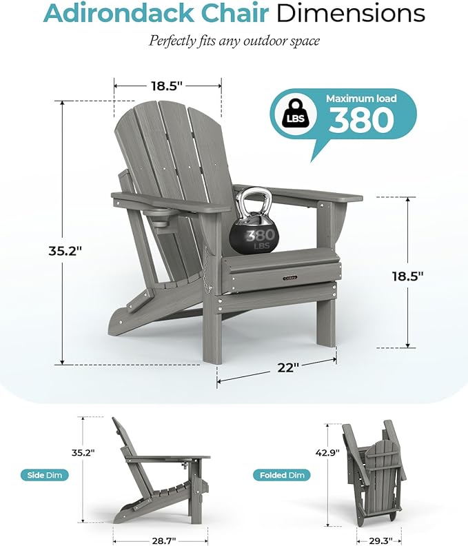 Ciokea Folding Adirondack Chair Wood Texture 4 Pack, Patio Adirondack Chair Weather Resistant - Photo 2