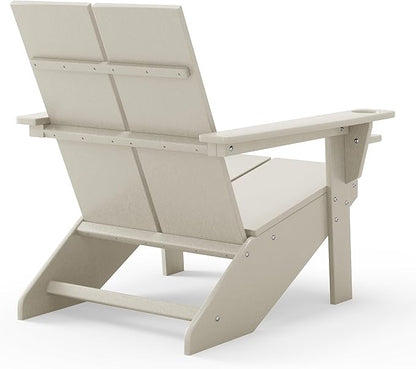 WestinTrends Riviera Outdoor HDPE Modern Adirondack Chair with Cup Holder, Sand