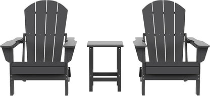 Costaelm 3 piece Patio Set, Outdoor Modern Adirondack Table and Chairs, All Weather Balcony Furniture Set Lounge Firepit Chairs for Outside Deck Garden Lawn Pool, Gray