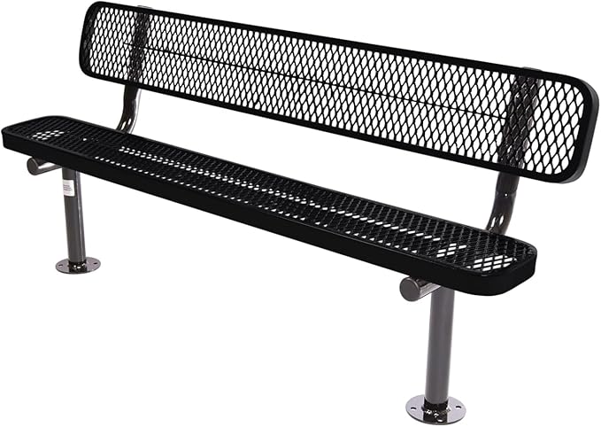 COATEDOUTDOORFURNITURE Coated Outdoor Furniture Heavy-Duty Outdoor Bench Thermoplastic Coated, Expanded Metal, Commercial-Grade Seating, Made in America (Surface with Back, 6 Ft, Black)