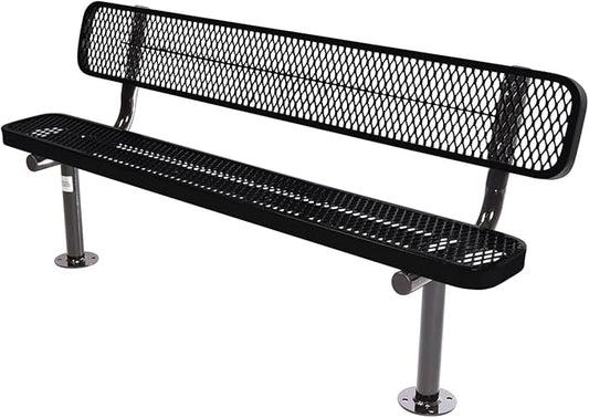 COATEDOUTDOORFURNITURE Coated Outdoor Furniture Heavy-Duty Outdoor Bench Thermoplastic Coated, Expanded Metal, Commercial-Grade Seating, Made in America (Surface with Back, 6 Ft, Black)