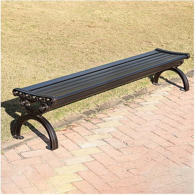Outdoor Bench Chair Cast Aluminum Park Bench Large All Weather Metal Garden Bench for Backyard Porch Lawn (200cm DB Armless No Backrest Bench)