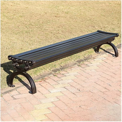 Outdoor Bench Chair Cast Aluminum Park Bench Large All Weather Metal Garden Bench for Backyard Porch Lawn (200cm DB Armless No Backrest Bench)