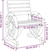 Solid Fir Wood Garden Chair with Wagon Wheel Armrests, Natural Rustic Brown Outdoor Patio Furniture for Terrace - Photo 2