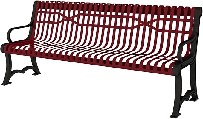 COATEDOUTDOORFURNITURE Coated Outdoor Furniture Heavy-Duty Outdoor Bench Thermoplastic Coated, Slatted Steel, Commercial-Grade Garden Bench, Made in America (Portable with Back, 4 Ft, Burgundy)