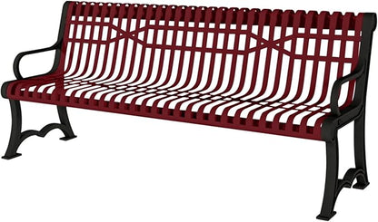 COATEDOUTDOORFURNITURE Coated Outdoor Furniture Heavy-Duty Outdoor Bench Thermoplastic Coated, Slatted Steel, Commercial-Grade Garden Bench, Made in America (Portable with Back, 4 Ft, Burgundy)