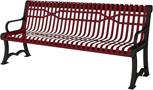 COATEDOUTDOORFURNITURE Coated Outdoor Furniture Heavy-Duty Outdoor Bench Thermoplastic Coated, Slatted Steel, Commercial-Grade Garden Bench, Made in America (Portable with Back, 4 Ft, Burgundy)