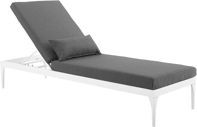 Modway Perspective Aluminum Outdoor Patio Chaise with Cushions, Lounge Chair, White Charcoal - Photo 4