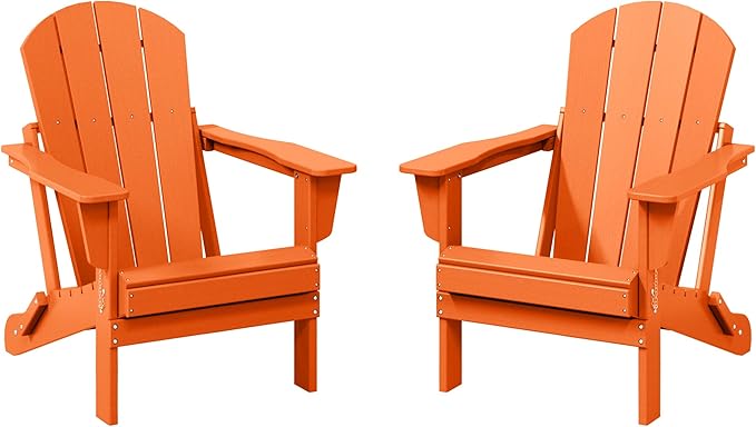 WestinTrends Malibu 2 Piece Set Outdoor Folding Poly Adirondack Chair, Orange