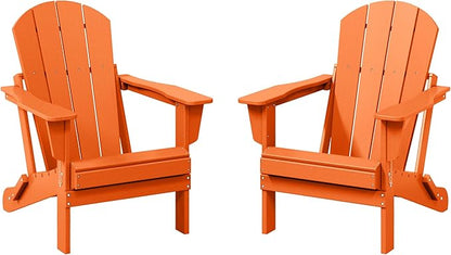 WestinTrends Malibu 2 Piece Set Outdoor Folding Poly Adirondack Chair, Orange