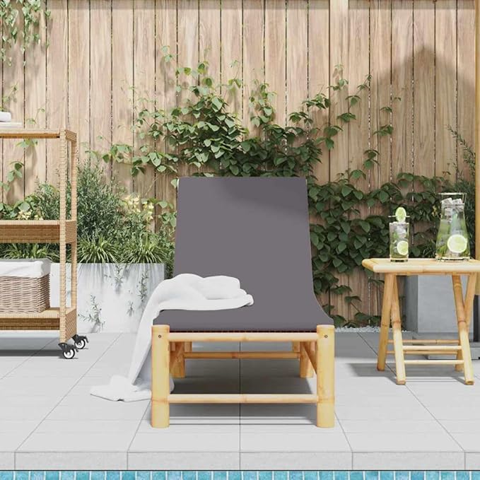 Bamboo Chaise Lounge Chair Outdoor, 78.3"x21.7" Adjustable Reclining Patio Sun Lounger with Removable Cushions - Photo 3