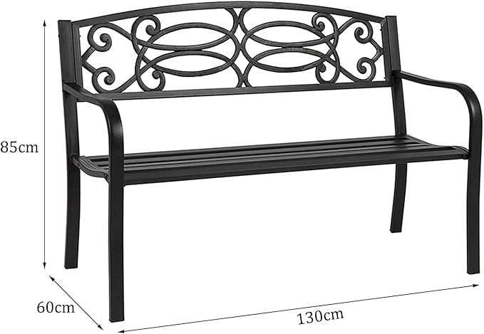 Park Bench Patio Garden Bench Backyard Benches, Metal Garden Bench Black Park Bench 2 Seater Outdoor Bench for Front Porch Backyard Lawn Garden Pool Deck Outdoor