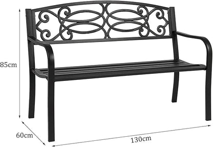 Park Bench Patio Garden Bench Backyard Benches, Metal Garden Bench Black Park Bench 2 Seater Outdoor Bench for Front Porch Backyard Lawn Garden Pool Deck Outdoor