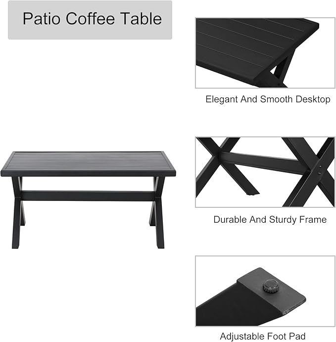 LOKATSE HOME Outdoor Loveseat and Coffee Table Metal Conversation Set Patio Furniture with Cushions for Poolside Backyard Lawn, Beige