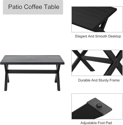 LOKATSE HOME Outdoor Loveseat and Coffee Table Metal Conversation Set Patio Furniture with Cushions for Poolside Backyard Lawn