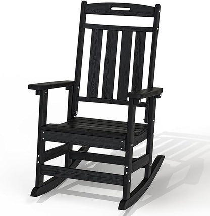 Plawdlik Oversized Rocking Chair,HDPE All-Weather Outdoor Rocking Chair,Patio Rocking Chairs for Porch.Black