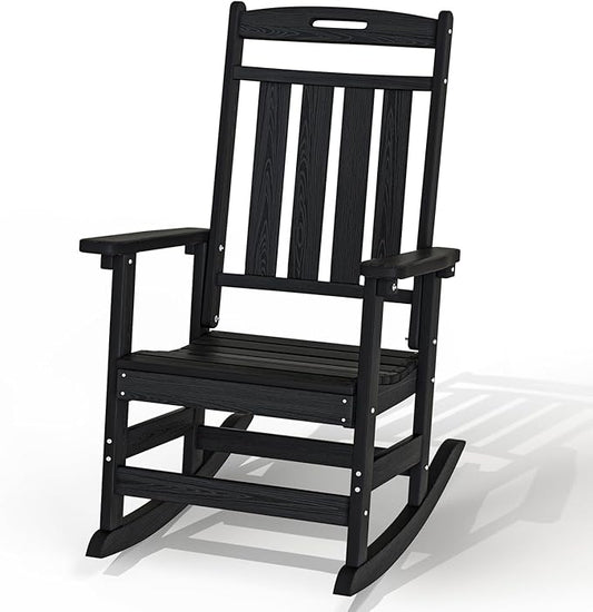 Plawdlik Oversized Rocking Chair,HDPE All-Weather Outdoor Rocking Chair,Patio Rocking Chairs for Porch.Black