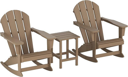 WO WESTIN OUTDOOR HDPE Laguna Outdoor Rocking Poly Adirondack Chair with Side Table 3-Piece Set, Weathered Wood
