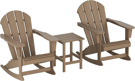 WO WESTIN OUTDOOR HDPE Laguna Outdoor Rocking Poly Adirondack Chair with Side Table 3-Piece Set, Weathered Wood