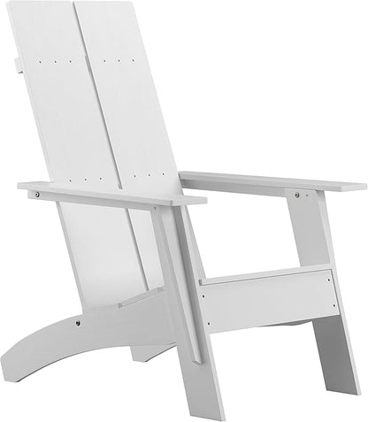 Flash Furniture Sawyer Modern Commercial 2-Slat Back Adirondack Chair - White Commercial All-Weather Poly Resin Lounge Chair