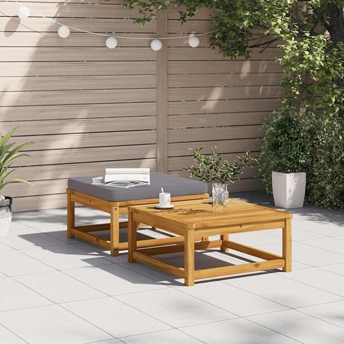 Outdoor Ottoman Dark Grey 24.8"x24.8"x11.8" Acacia Wood Patio Sectional Footstool with UV Resilient Cushion Modern - Photo 3