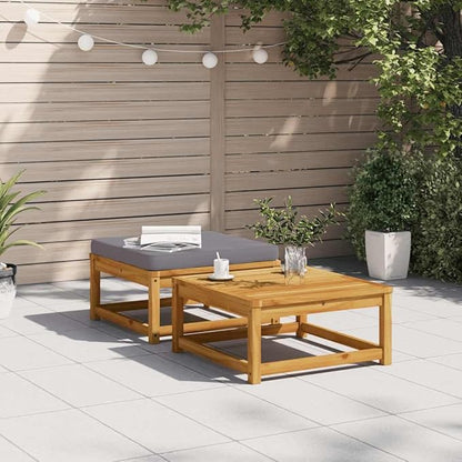Outdoor Ottoman Dark Grey 24.8"x24.8"x11.8" Acacia Wood Patio Sectional Footstool with UV Resilient Cushion Modern Coffee Table for Garden Balcony Backyard Seating