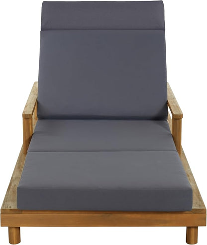 Christopher Knight Home Tuki Acacia Wood Chaise Lounge Chair Outdoor, Poolside Sun Lounger Recliner, Outdoor Chaise Lounge with 4-Fold Cushions, Adjustable Backrest Single Lounge Sofa, Dark Grey+Teak