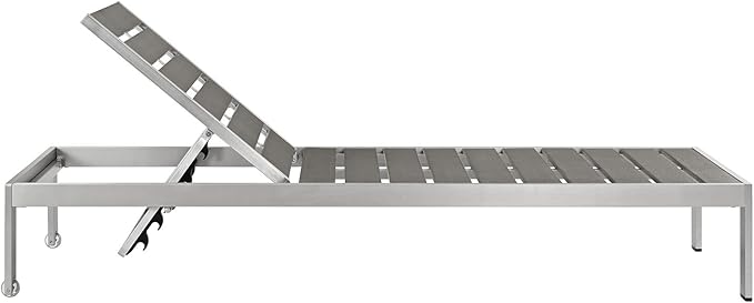 Modway Shore Aluminum Outdoor Patio Poolside Two Chaise Lounge Chairs in Silver Gray - Photo 5