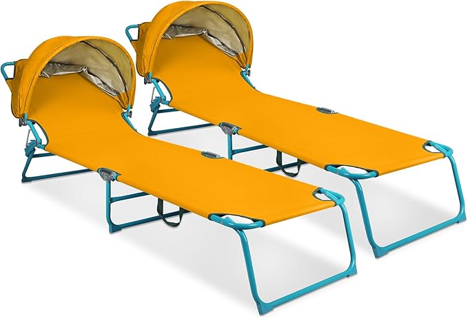Northroad 2 Pack Beach Lounge Chair with Canopy Shade, Adjustable 4 Position Foldable Tanning Chair - Photo 1