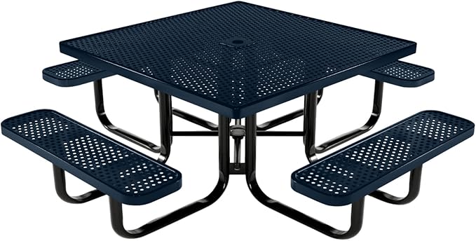COATEDOUTDOORFURNITURE Heavy-Duty Portable Outdoor Kids Table with Umbrella Hole, Punched Steel Kids Picnic Table, Commercial-Grade, Made in America (46 in, Square, Childrens, Dark Blue)