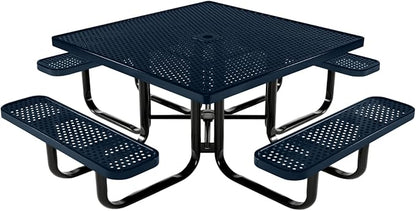 COATEDOUTDOORFURNITURE Heavy-Duty Portable Outdoor Kids Table with Umbrella Hole, Punched Steel Kids Picnic Table, Commercial-Grade, Made in America (46 in, Square, Childrens, Dark Blue)