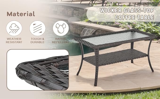 Swivel Patio Chairs sofa Set of 5 with 6" Thick Cushion - Wicker Outdoor Swivel Rocker Patio Chair ,Sofa/Glass coffee - Photo 9
