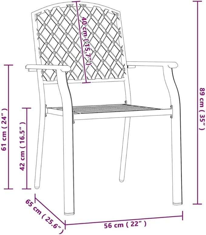 Stackable Patio Chairs Set of 2 Anthracite 22x25.6x35 Steel Mesh Dining Seating Weather Resistant Stackable Outdoor Furniture for Garden Table Balcony Deck Indoor Use
