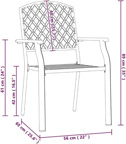 Stackable Patio Chairs Set of 2 Anthracite 22x25.6x35 Steel Mesh Dining Seating Weather Resistant Stackable Outdoor Furniture for Garden Table Balcony Deck Indoor Use