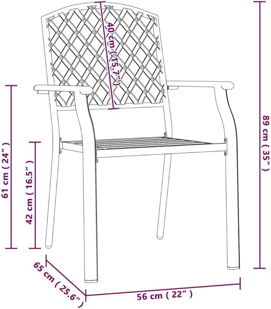 Stackable Patio Chairs Set of 2 Anthracite 22x25.6x35 Steel Mesh Dining Seating Weather Resistant Stackable Outdoor Furniture for Garden Table Balcony Deck Indoor Use