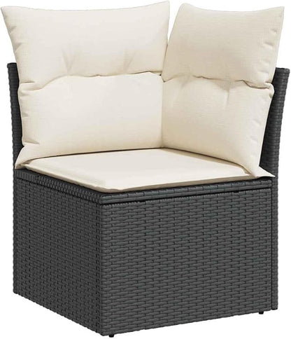 Modular Outdoor Garden Sofa with Removable Zippered Cover in Black and Cream White, Durable Powder-Coated Metal Frame for Patio Balcony