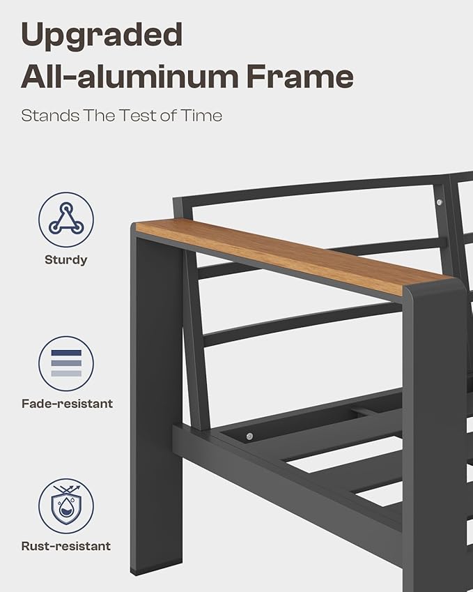 Aluminum Outdoor Patio Coffee Table, All-Weather Patio Coffee Tables for Outside with PS Wood-Like Table Top, Modern Rectangle Coffee Table for Porch, Balcony, Deck, Yard, Black