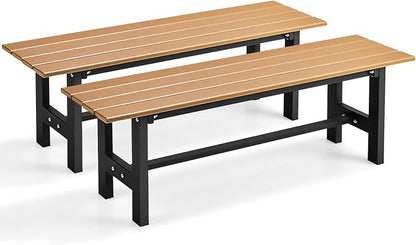 Giantex 2-Pack Outdoor Bench Seat - Backless Patio Garden Bench, 47” Weatherproof Outside Chair with Slatted Seat, Metal Frame, 660 LBS Capacity, Dining Bench Chair for Yard, Park, Balcony, Brown