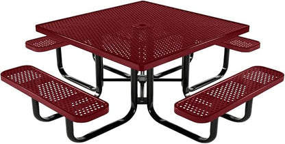COATEDOUTDOORFURNITURE Heavy-Duty Portable Outdoor Kids Table with Umbrella Hole, Punched Steel Kids Picnic Table, Commercial-Grade, Made in America (46 in, Square, Childrens, Burgundy)