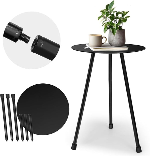 12.2" Small Round Outdoor Side Table - Adjustable Height (11.4" & 18.1") Sturdy Metal End Table - Photo 1