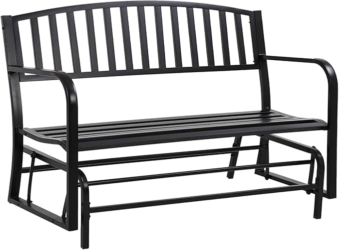 Four Seasons Courtyard Outdoor Patio Bench Glider Backyard Garden, Front Porch, or Walking Path Furniture Seat with Powder Coated Steel Frame, Black