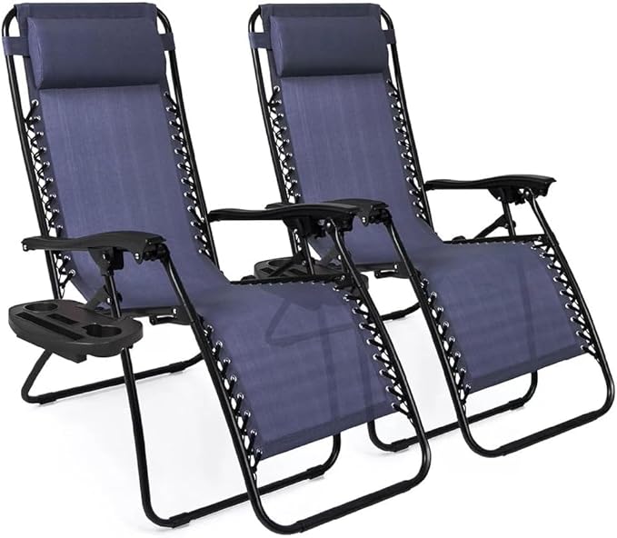 2-Pack Adjustable Zero Gravity Lounge Chair with Steel Mesh Fabric: Reclining Lawn Chair Featuring Comfort Pillow - Photo 1
